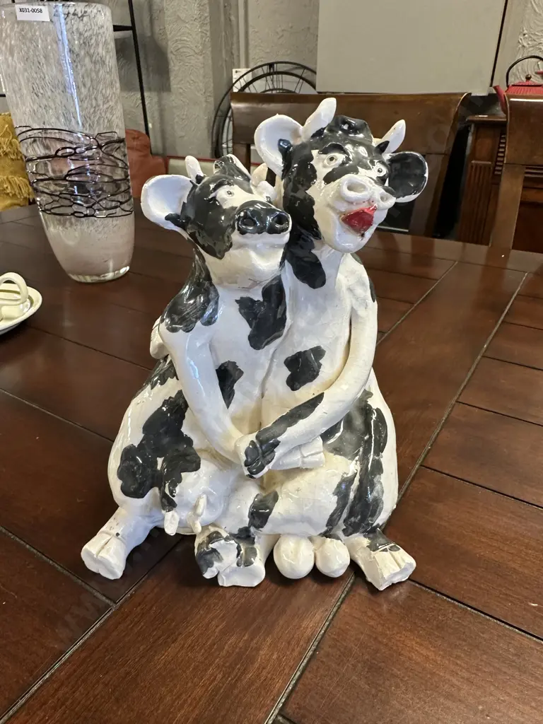 Quirky Ceramic Two Cow Figurine H22cm. Image 1++