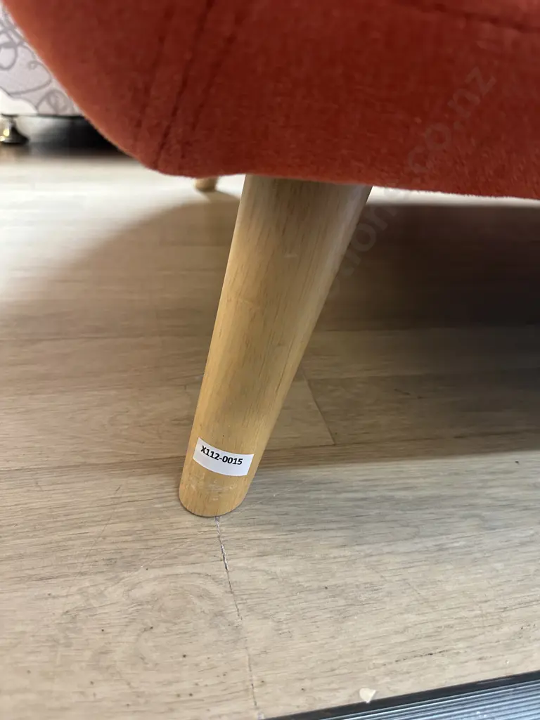 Orange Button Back Fabric 2 Seater Sofa With Naked Wooden Legs Image 1++