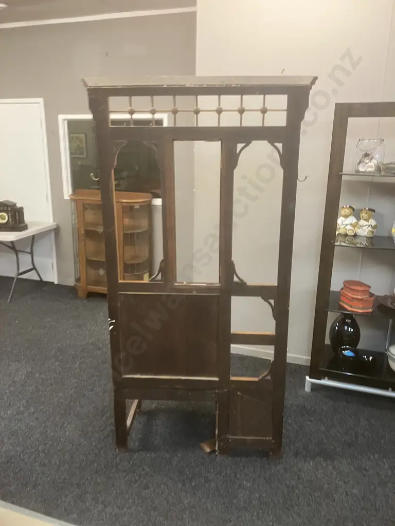 Antique Hallstand, Single Drawer, Carved detail, Brass Coat Hooks. H191 W103 D38cm (As Found) Image 1++