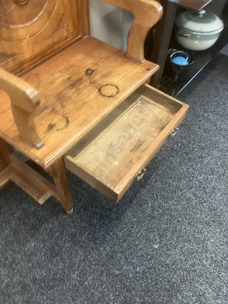 Antique Hallstand, Single Drawer, Carved detail, Brass Coat Hooks. H191 W103 D38cm (As Found) Image 1++