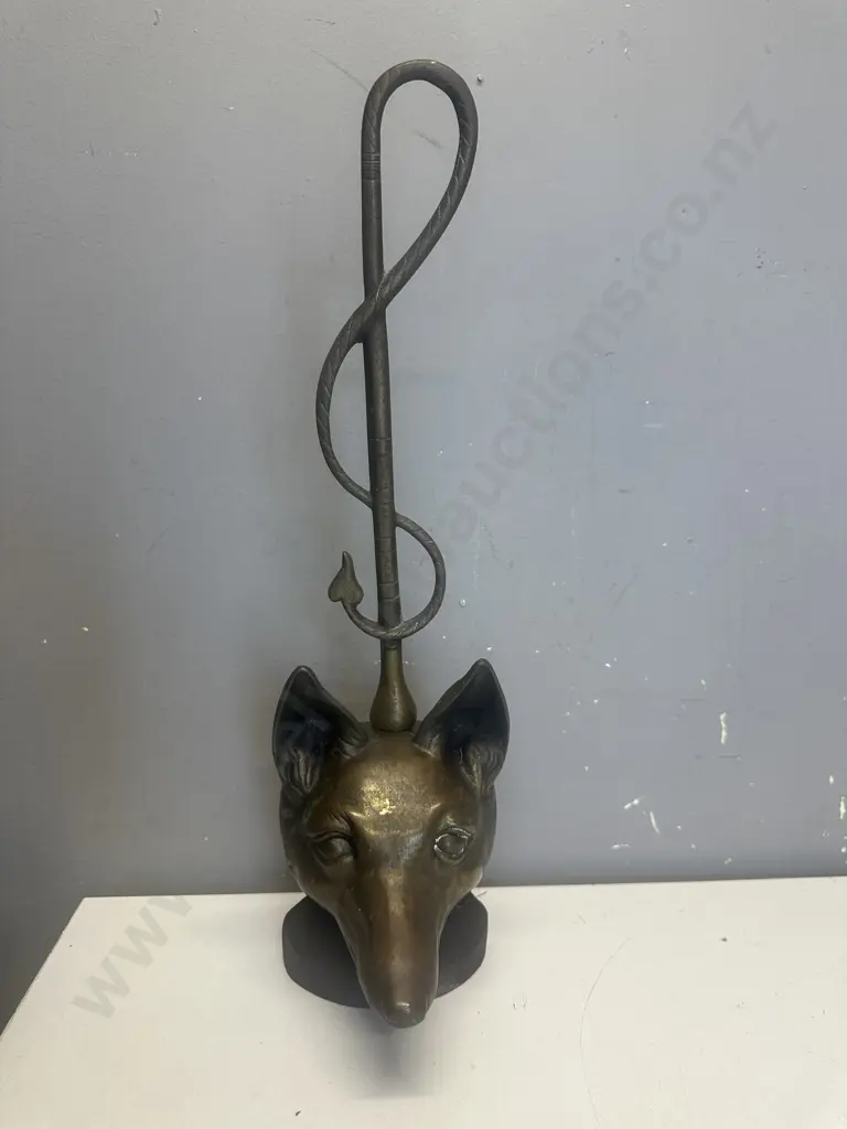 Vintage Brass Fox Mask Riding Crop Door Stop H46.5cm. Image 1++