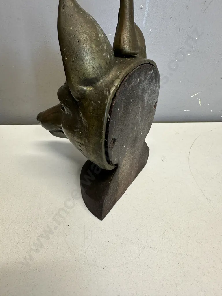 Vintage Brass Fox Mask Riding Crop Door Stop H46.5cm. Image 1++