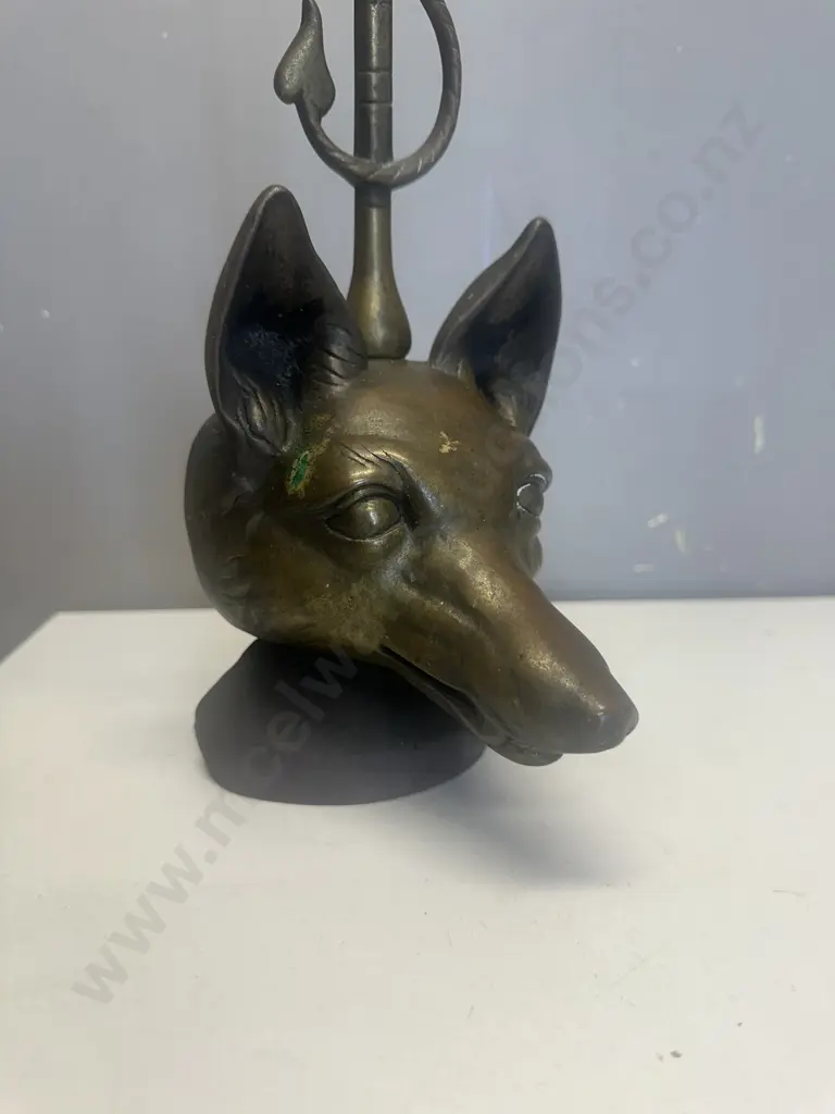 Vintage Brass Fox Mask Riding Crop Door Stop H46.5cm. Image 1++