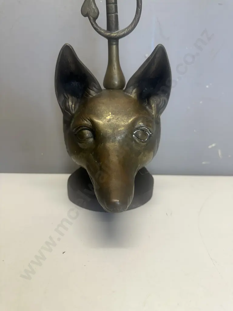 Vintage Brass Fox Mask Riding Crop Door Stop H46.5cm. Image 1++