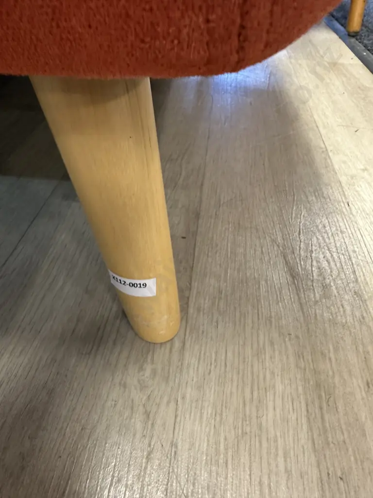 Orange Button Back Fabric 2 Seater Sofa With Naked Wooden Legs Image 1++