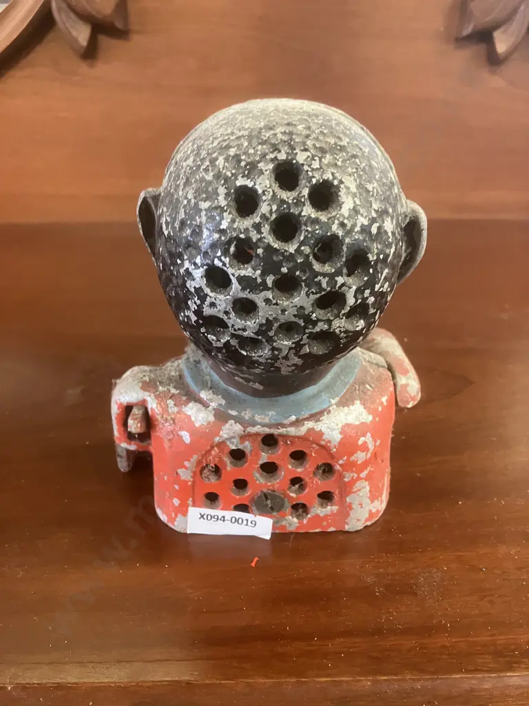 Vintage Painted Cast Aluminum Mechanical Money Bank With Original Base Plate. H15cm Image 1++