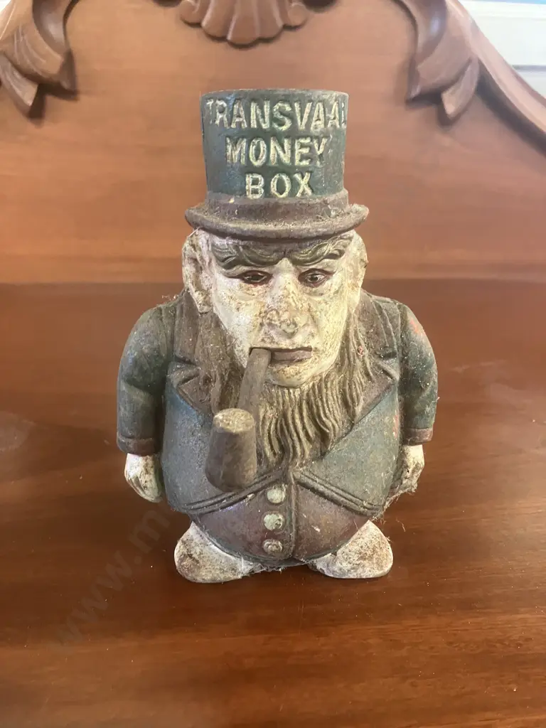 Antique 'Transvaal Money Box' Painted Cast Iron c1900 - S.A. President Kruger. H15cm Image 1++