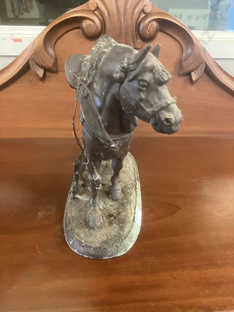 Antique 1904 Spelter Ansonia NORMAN HORSE #1012 Clock Topper Side Accent Statue. 24 x 32cm Image 1++