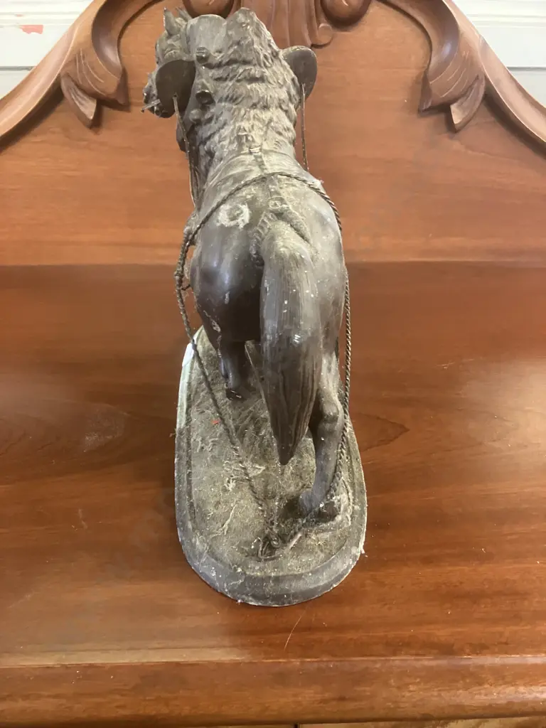 Antique 1904 Spelter Ansonia NORMAN HORSE #1012 Clock Topper Side Accent Statue. 24 x 32cm Image 1++