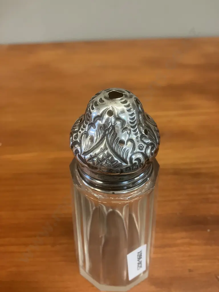 Edwardian Sterling Silver Glass Sugar Shifter Henry Matthews Birmingham 1907 Hallmarked. H12.5cm Image 1++