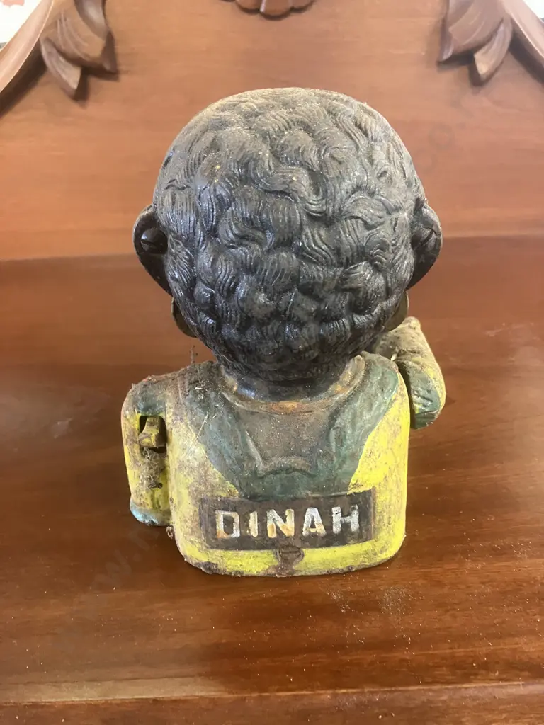 Antique English "Dinah" Cast Iron Mechanical Bank by John Harper & Co With Original Base Plate. H16cm Image 1++