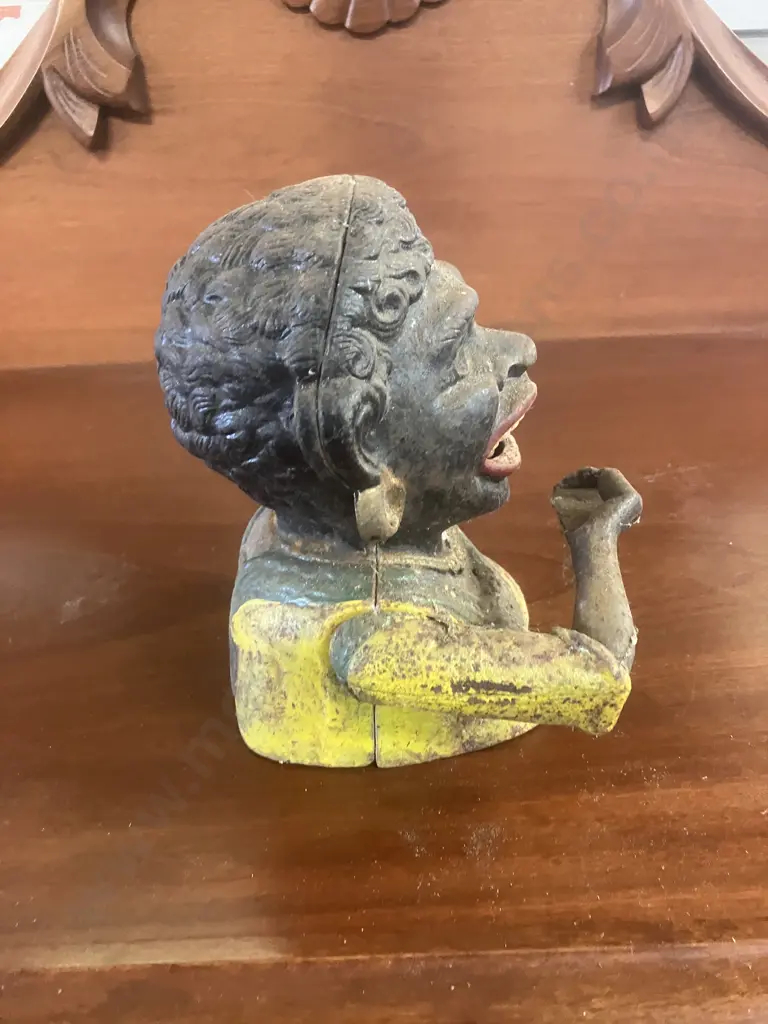 Antique English "Dinah" Cast Iron Mechanical Bank by John Harper & Co With Original Base Plate. H16cm Image 1++