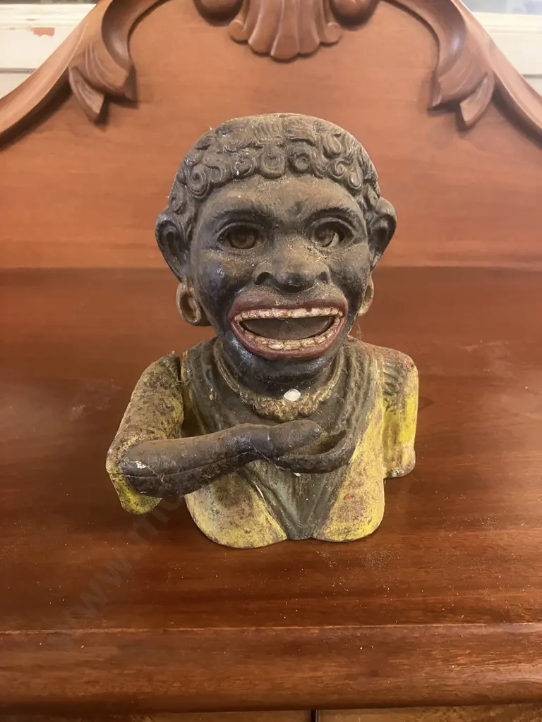 Antique English "Dinah" Cast Iron Mechanical Bank by John Harper & Co With Original Base Plate. H16cm Image 1++