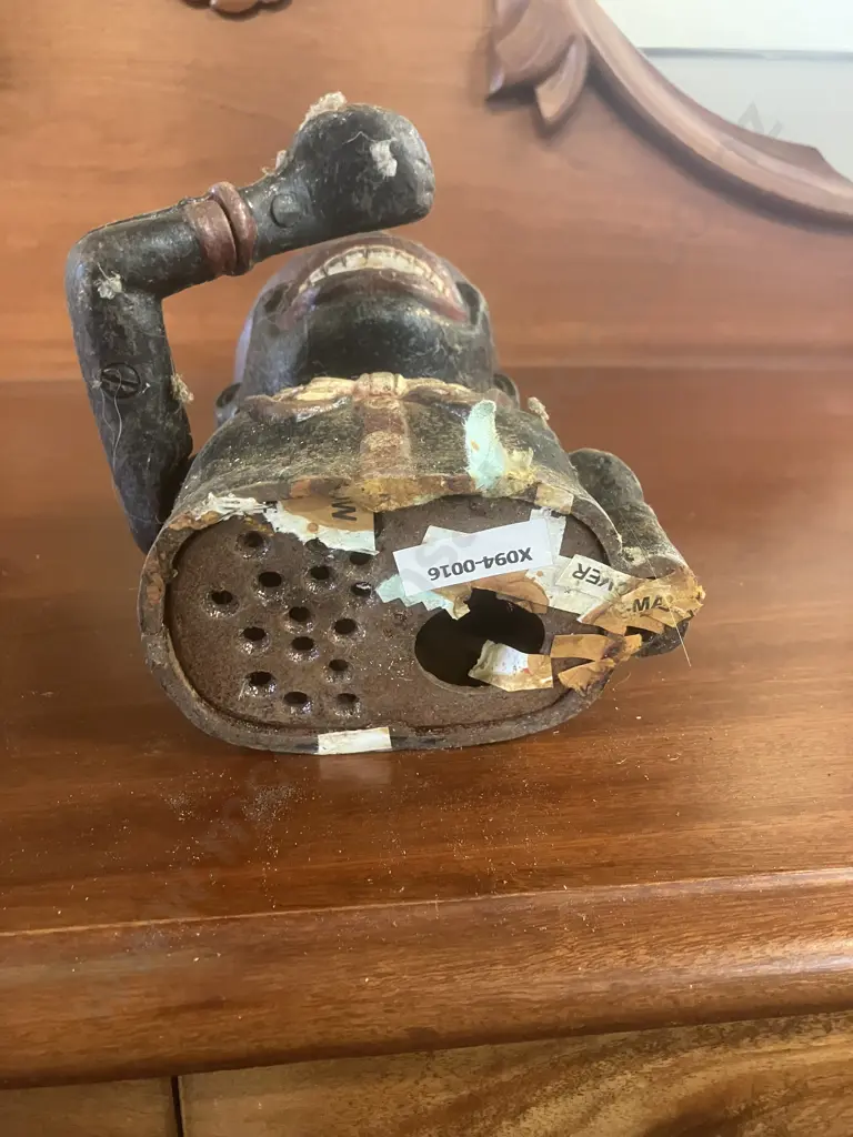 Antique Painted Cast Iron Mechanical Money Bank With Original Base Plate. H21cm Image 1++