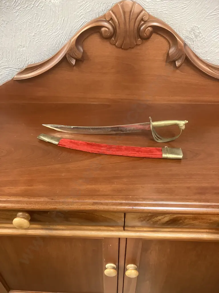 Vintage Indian Tulwar Curved Short Sword With Scabbard. L50.5cm Image 1++