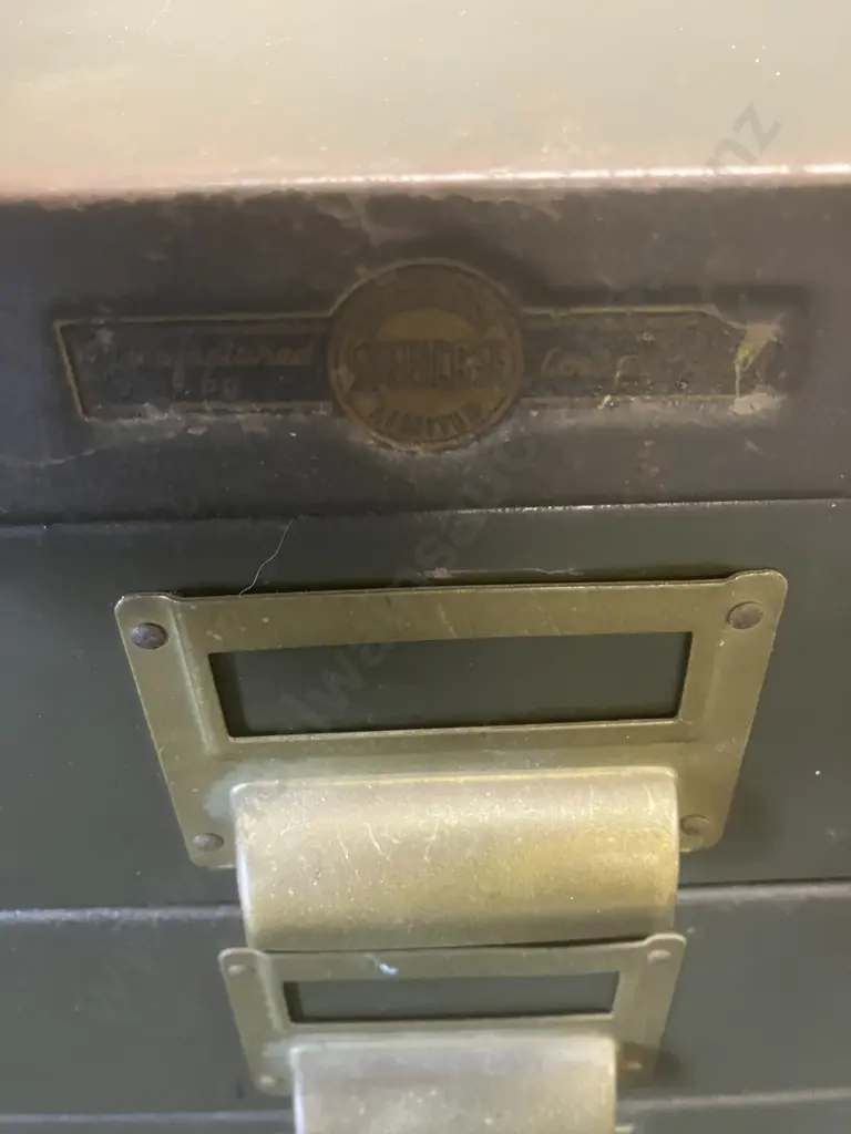 Steelcase Engineering Limited Metal 15 Drawer Unit, Brass Drawer Pull & Card Holders. H133 W30 D40cm Image 1++