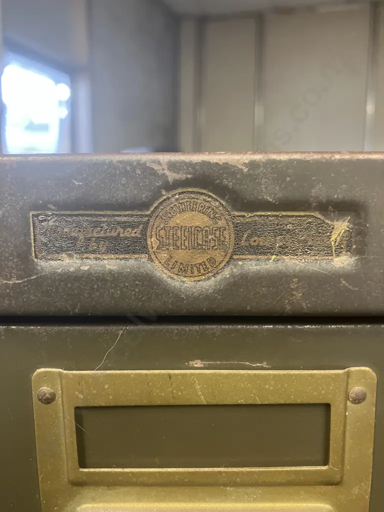 Steelcase Engineering Limited Metal 15 Drawer Unit, Brass Drawer Pull & Card Holders. H133 W30 D40cm Image 1++