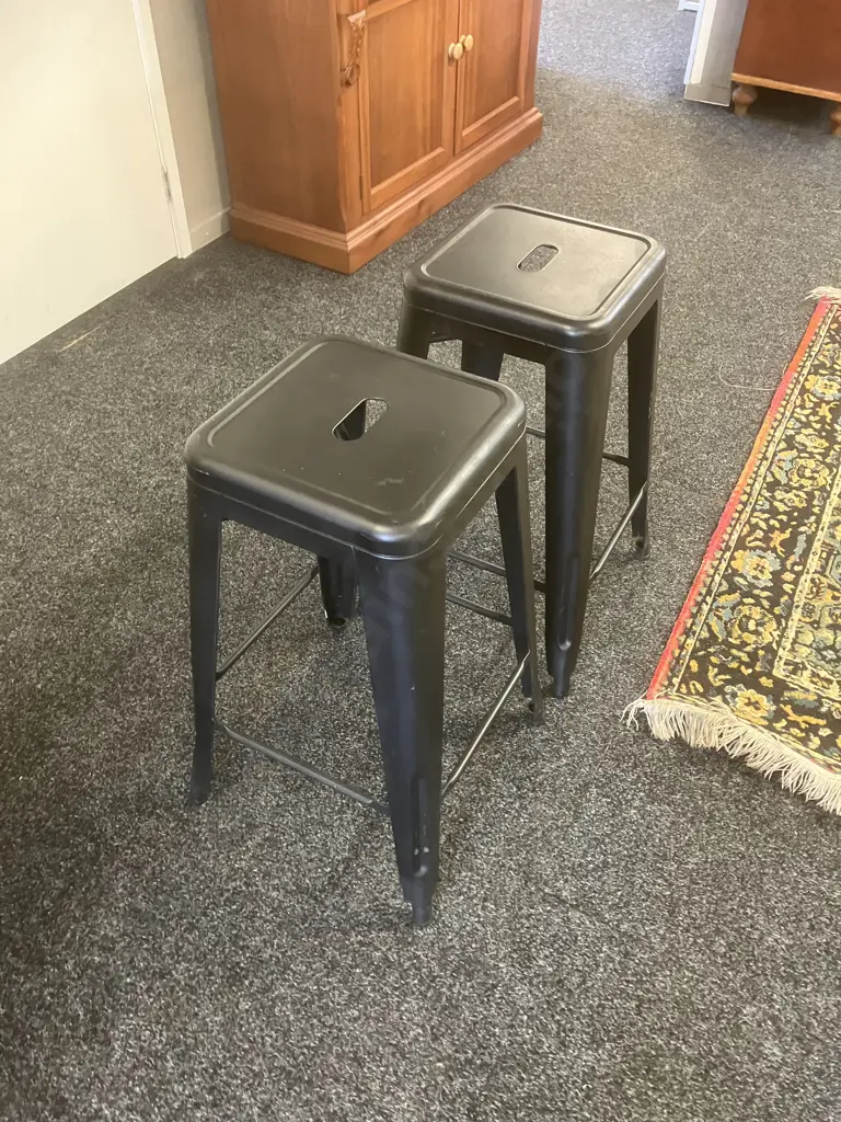 Pair of Black Metal Tall Stools. H66cm Image 1++