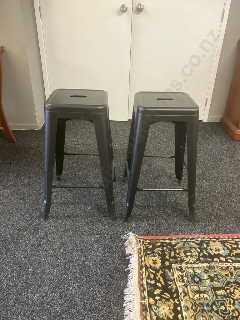 Pair of Black Metal Tall Stools. H66cm Image 1++