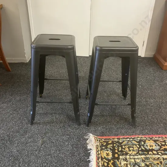 Pair of Black Metal Tall Stools. H66cm