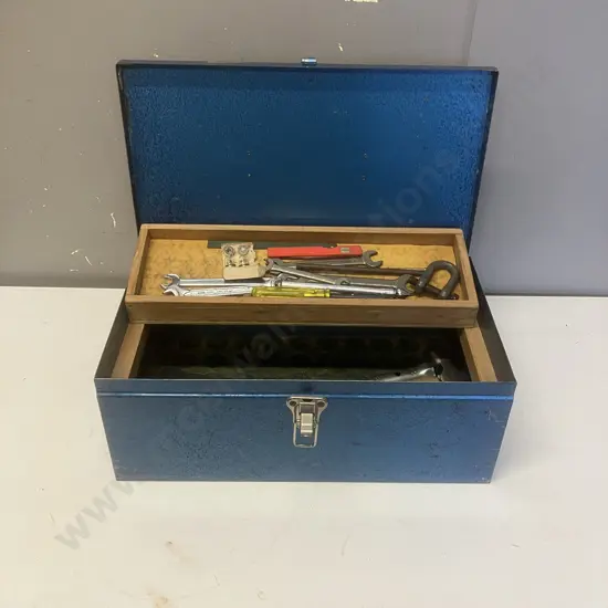 Vintage Bayer Tiguvon Spoton Metal Toolbox With Assorted Tools