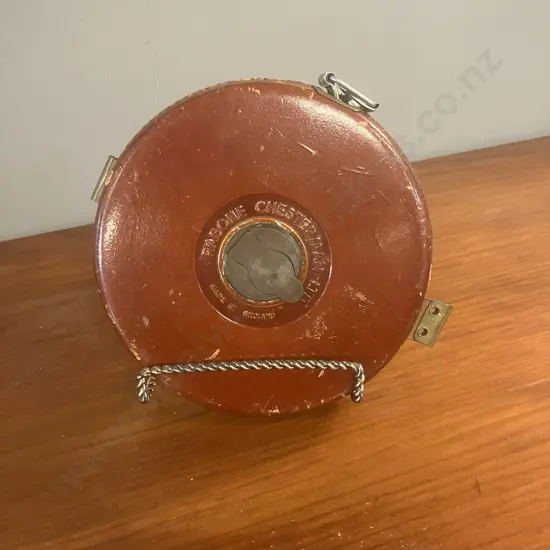 Rabone Chesterman England Leather Bound 100ft Surveyor's Tape, Fibron Non-Metallic Circa 1960-1970