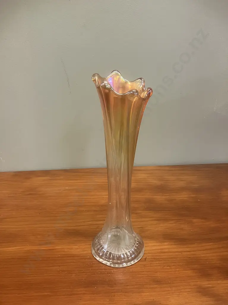 Vintage Marigold Carnival Glass Vase. H31cm Image 1++