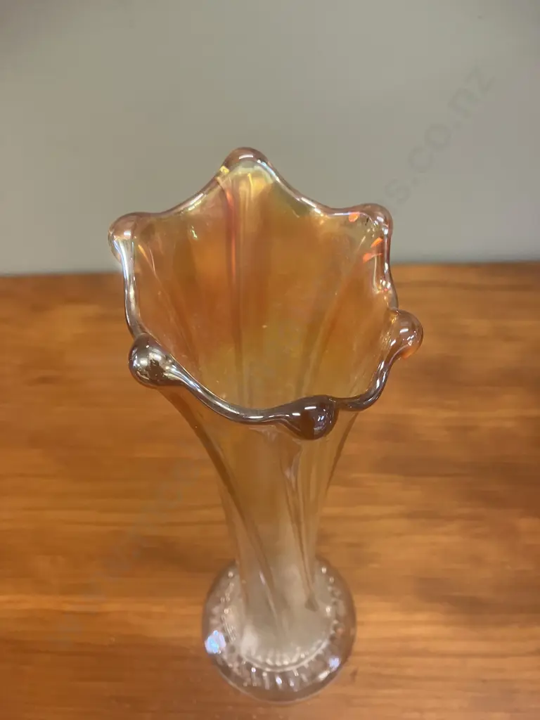 Vintage Marigold Carnival Glass Vase. H31cm Image 1++