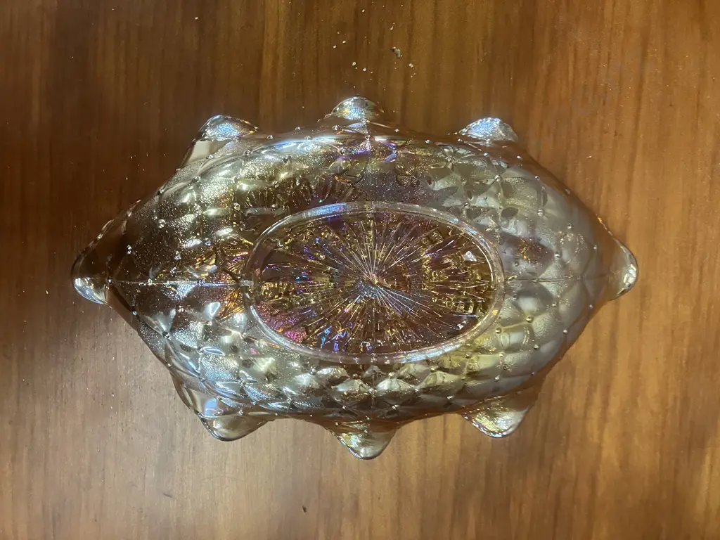 Antique Imperial Marigold Iridecent Pansy Carnival Glass Oval Ruffled Pickle Dish. 23 x 14.5cm Image 1++