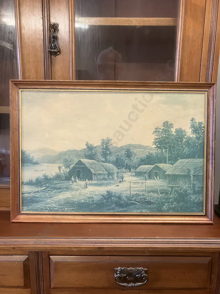 W.G. Baker Framed Print Maori Pa, Waikato River. 40 x 58cm Image 1++