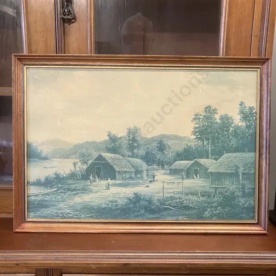 W.G. Baker Framed Print Maori Pa, Waikato River. 40 x 58cm