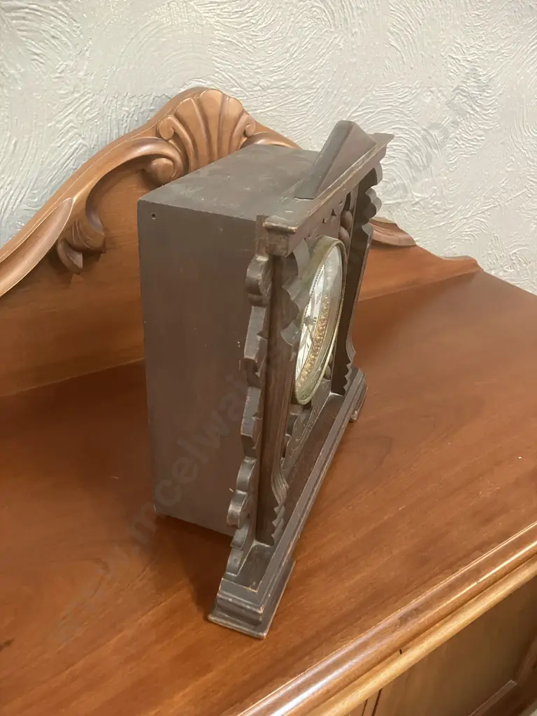 Antique Ansonia New York Wood Cased Eight Day Mantle Clock Patent Stamp June 18. 1882, Has Pendulum, No Key. 40 x 60cm Image 1++
