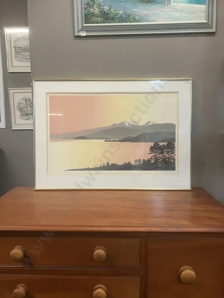 Lawrence Leitch 'Mountain View - Lake Taupo' 66 / 105 Limited Edition Framed Print. 59 x 83cm Image 1++