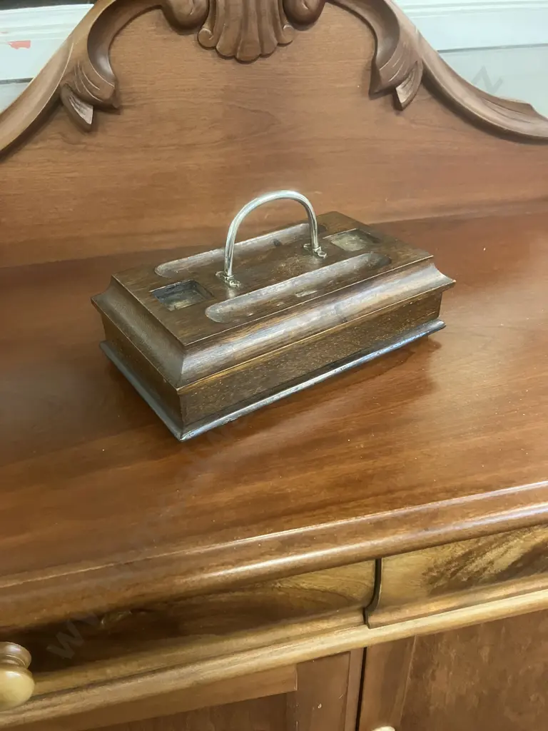 Victorian Antique English Oak Desktop Inkstand Image 1++