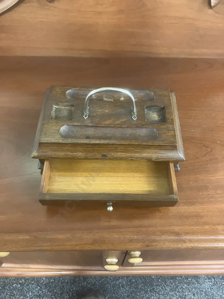 Victorian Antique English Oak Desktop Inkstand Image 1++