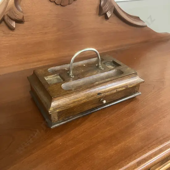 Victorian Antique English Oak Desktop Inkstand