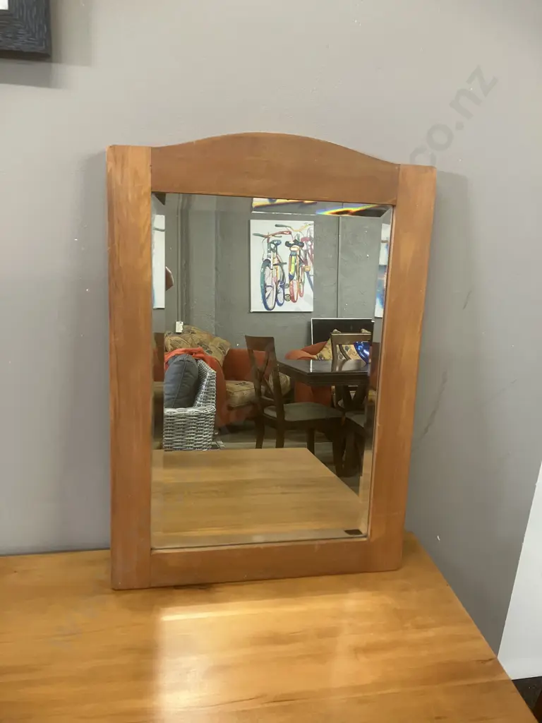 Vintage Wooden Framed Bevelled Edged Wall Mirror. 57 x 39.5cm Image 1++