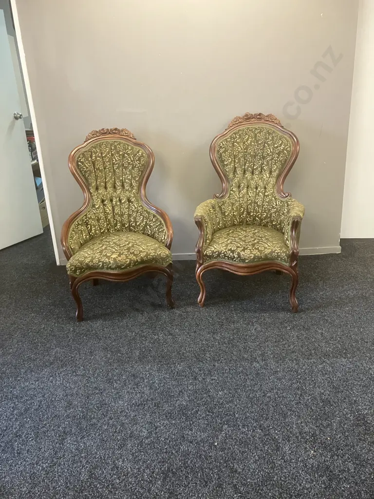 Pair of Victorian Parlour Chairs (Fabric on One Needs Repair) Image 1++