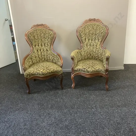 Pair of Victorian Parlour Chairs (Fabric on One Needs Repair)