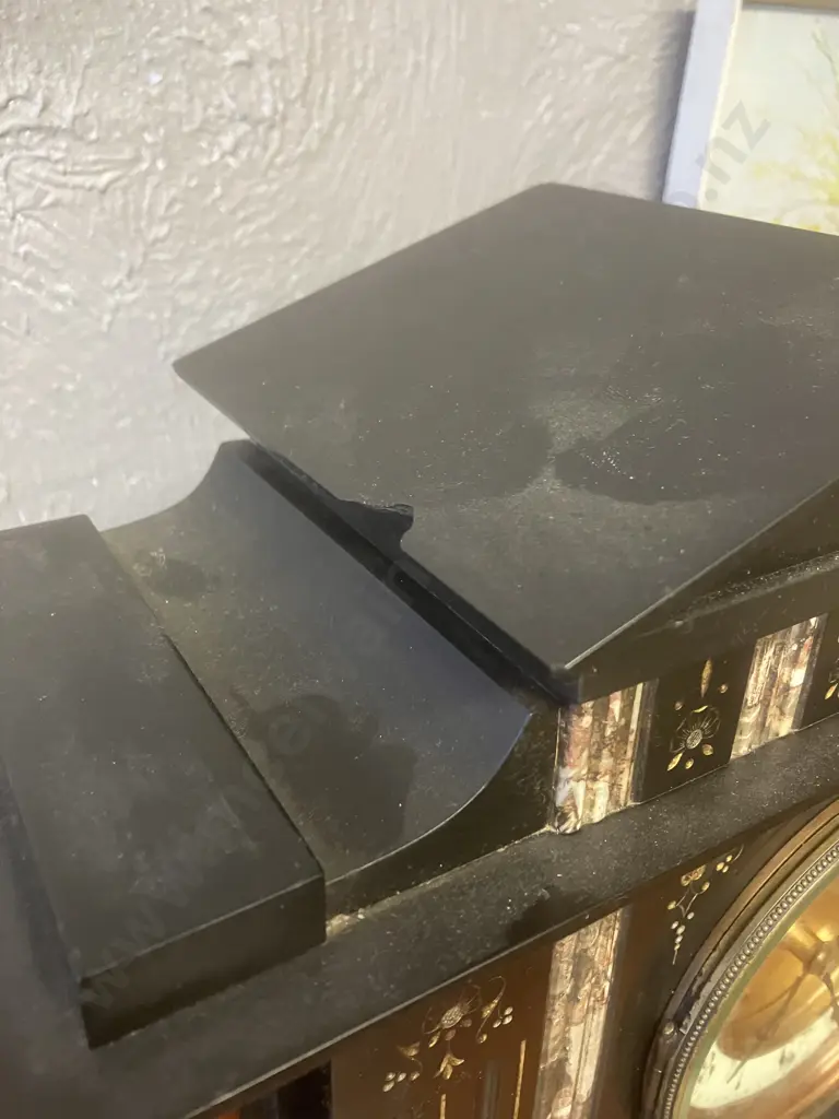 Antique 19th Century French Japy Freres Black Slate Mantel Clock. Paris Medaille d’Honneur. With Pendulum, No Key Image 1++