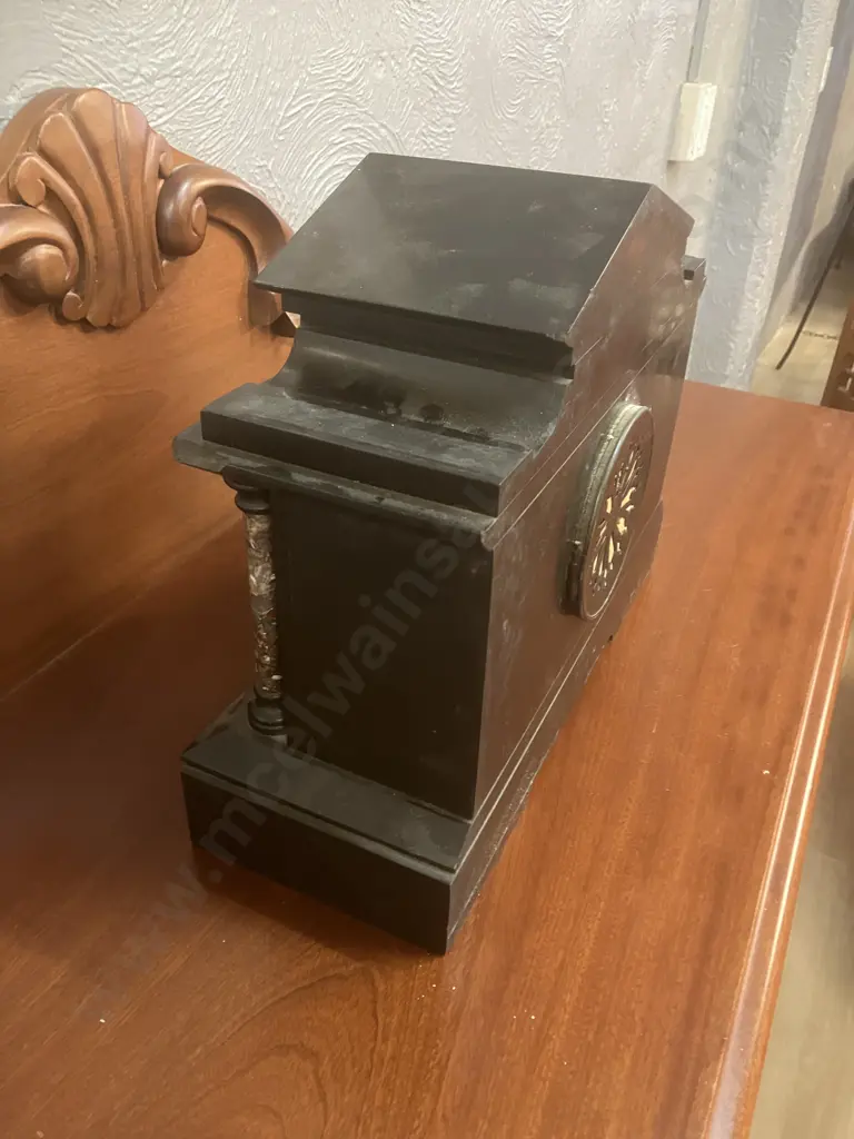 Antique 19th Century French Japy Freres Black Slate Mantel Clock. Paris Medaille d’Honneur. With Pendulum, No Key Image 1++