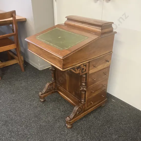 Stunning Carved Oak Victorian Style Davenport Desk With Key, 4 Drawers RHS. H88 W57.5 D56