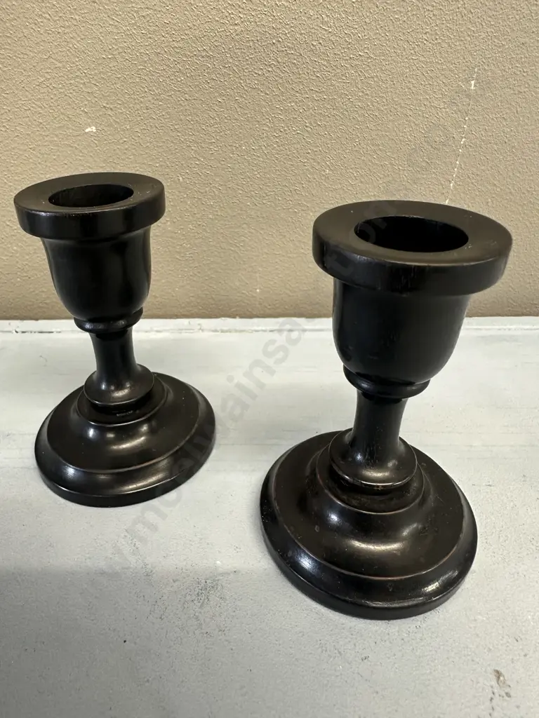 Pair Of Art Nouveau Ebony Candle Stick Holders H9cm. Image 1++