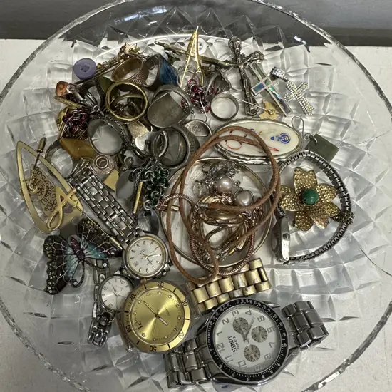 Assorted Jewellery Items Including Stamped 925 Cross Pendant Watches, Rings Etc