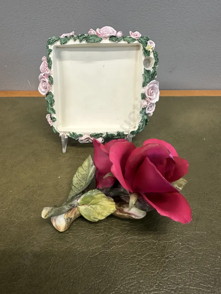 Capodimonte Porcelain Rose & Square Floral Edged Dish Image 1++