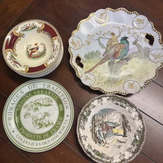 Selection Of China Items Myott Staffordshire 'Chelsea Bird Red' Pattern Bowls x6 Etc Signed A.Roberts 