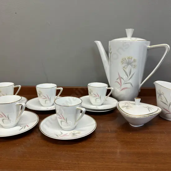 Mid Century Hutchenreuther Coffee Expresso Pot, Sugar Bowl, Creamer & Five Duos