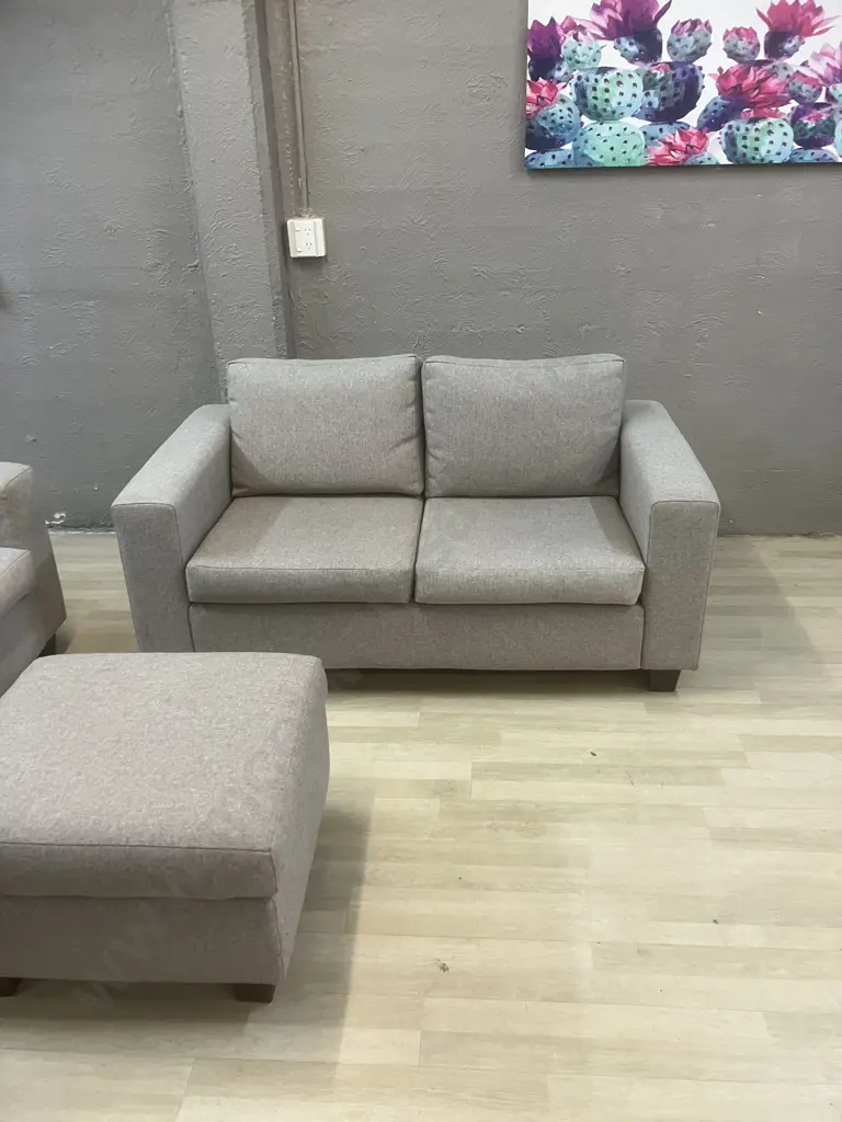Lounge Suite - 3 Seater + 2 Seater With Ottoman In Grey Fabric Image 1++