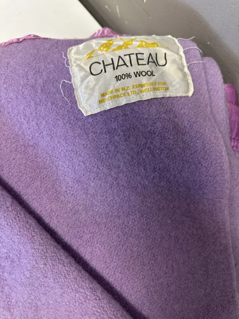 Vintage Single Chateau Woollen Blankets Purple (as found) Image 1++