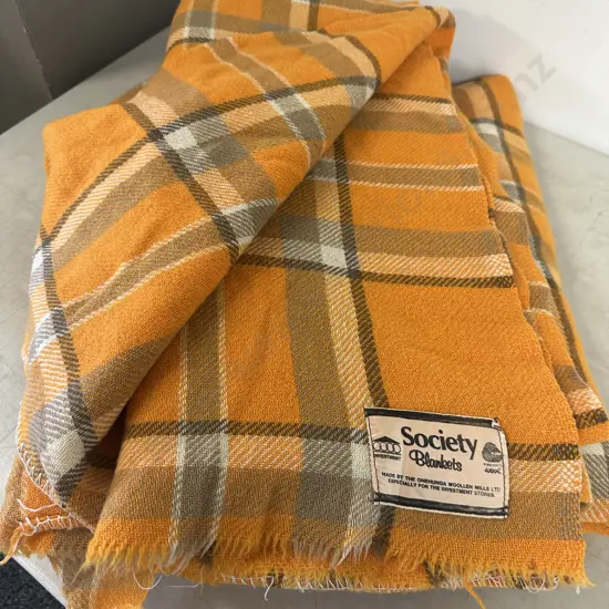 Pair Of Vintage Society Blankets Orange/BrownTones Vintage Condition